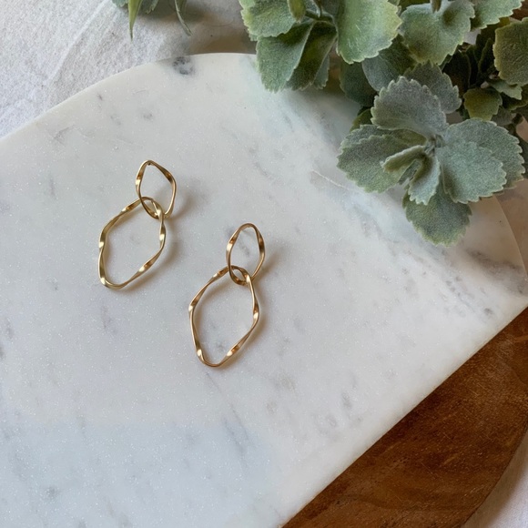 The Bess - Twisted Brushed Gold Drop Earrings - Picture 3 of 5